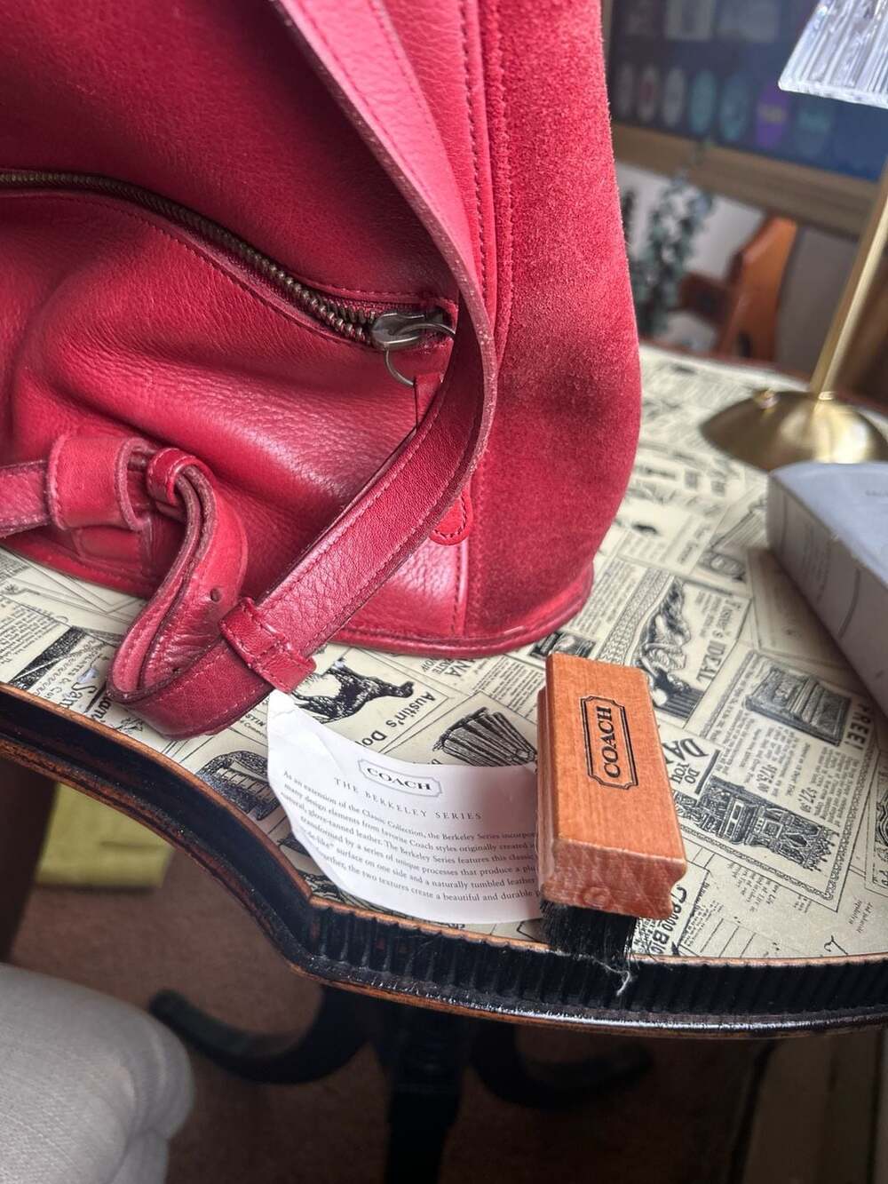 Vintage Coach Berkeley Series Red Suede and Leather Convertible Backpack 9016 - Picture 6 of 7